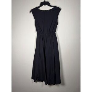 Annacoco Black Sleeveless Midi Dress Cutout Waist Elastic Waist Midi